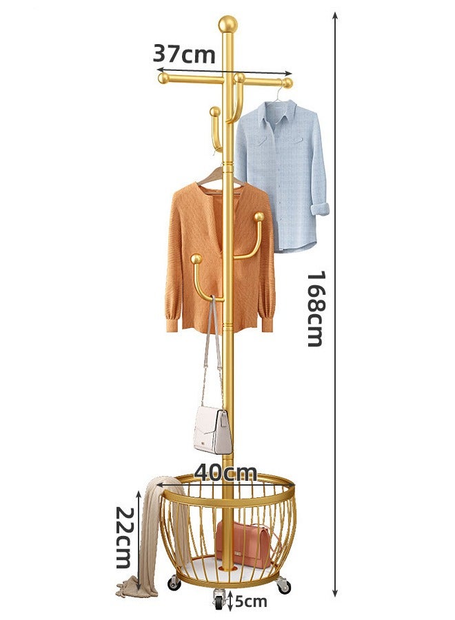ZCM-HAPPY Floor Standing Clothes Rack with Coat Stand with Storage Basket and Wheels, Movable Iron Coat Rack for Bedroom, Living Room and Office, Floor Standing Hanger with Storage for Clothes, Hats, Bags and More - Image 2