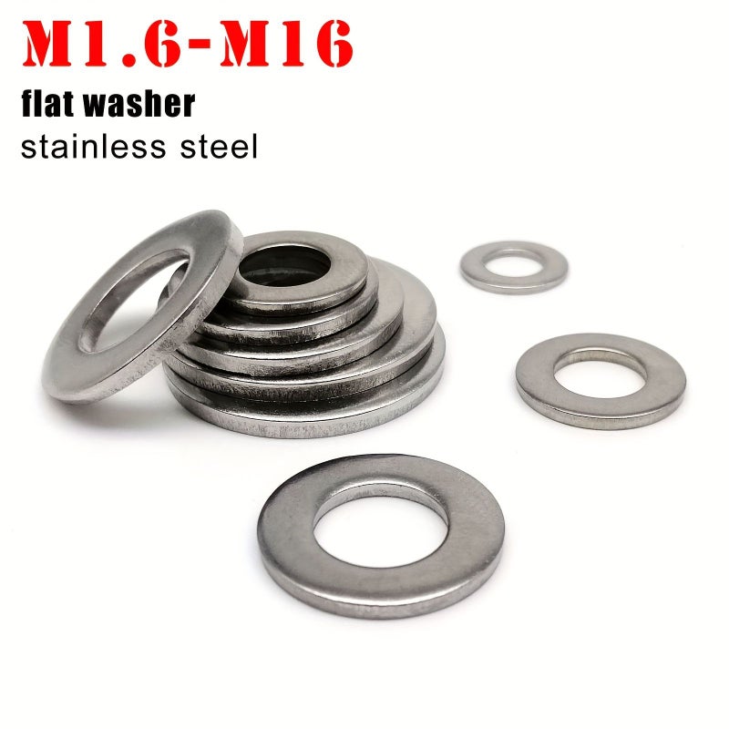 5pcs M16 304 Stainless Steel Flat Washers Durable Rust Resistant Assorted Sizes - Image 1