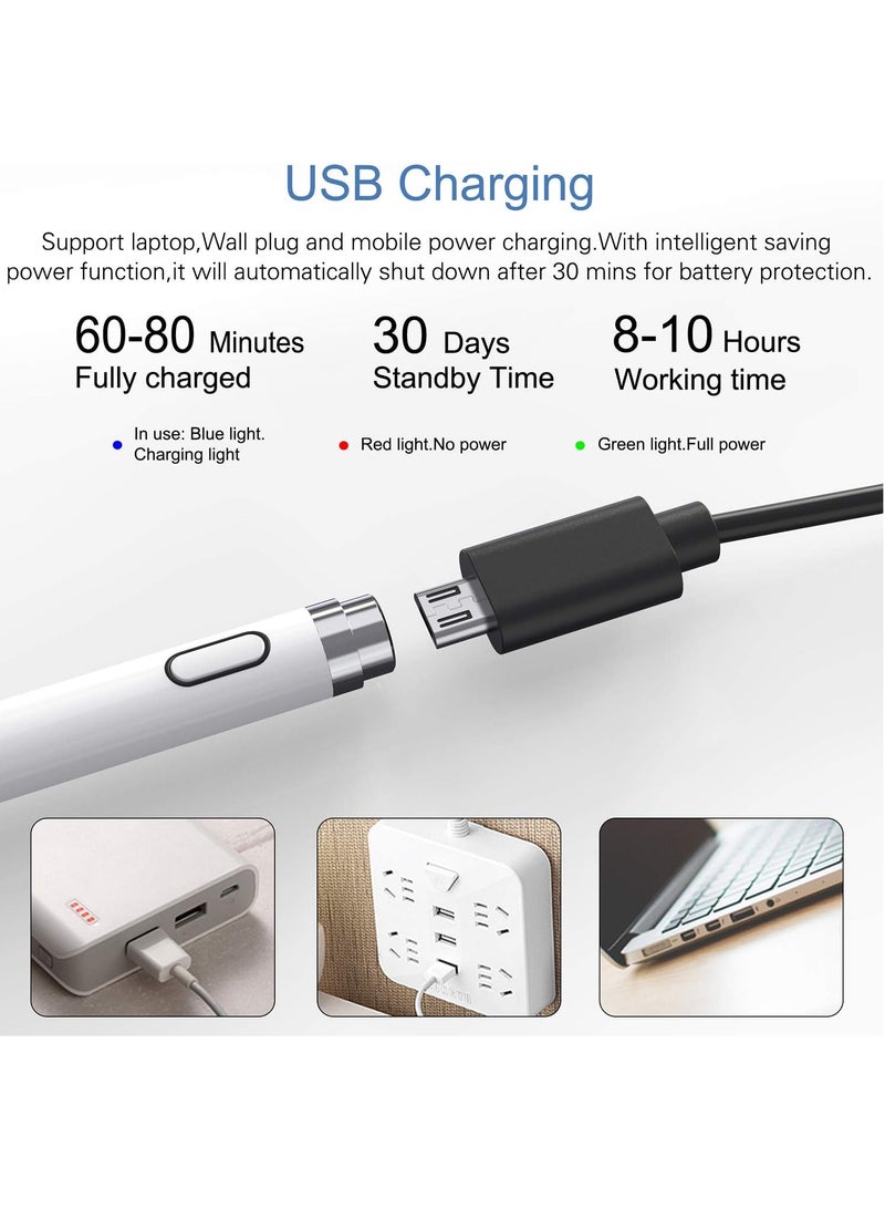 shAyzee Active Stylus Pen White/Black 1.45mm fine Tip for iPad Apple iPhone Samsung Tablets, on iOS and Android Capacitive Touchscreen, Take-Note Hand-Written Draw no lags Skipping,Rechargeable - Image 3