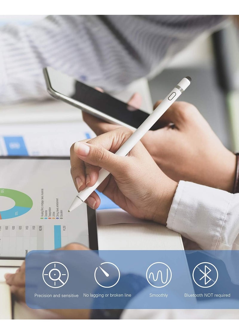 shAyzee Active Stylus Pen White/Black 1.45mm fine Tip for iPad Apple iPhone Samsung Tablets, on iOS and Android Capacitive Touchscreen, Take-Note Hand-Written Draw no lags Skipping,Rechargeable - Image 4