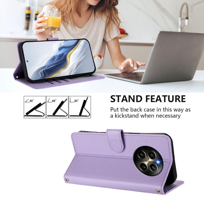 إيروريكس جراب هاتف من جلد القطة المنقوش مع حزام يد لهاتف Realme 12 Pro / 12 Pro+ / P1 Pro 5G (أرجواني فاتح) - Image 3