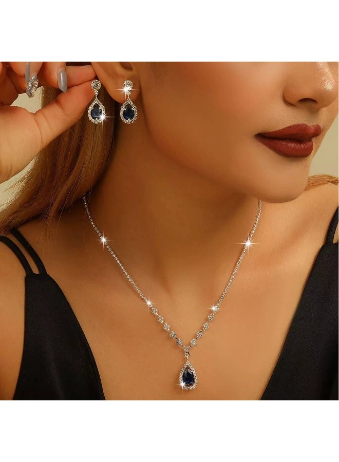 Goolsky 1 Necklace + 1 Pair of Earrings Set Simple Niche Design Water Drop Necklace Colored Gemstone Bridal Earrings Banquet Jewelry - Image 3