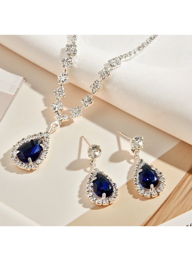 Goolsky 1 Necklace + 1 Pair of Earrings Set Simple Niche Design Water Drop Necklace Colored Gemstone Bridal Earrings Banquet Jewelry - Image 4