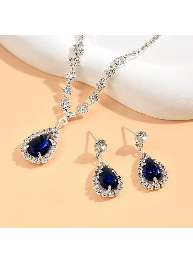 Goolsky 1 Necklace + 1 Pair of Earrings Set Simple Niche Design Water Drop Necklace Colored Gemstone Bridal Earrings Banquet Jewelry - Image 5