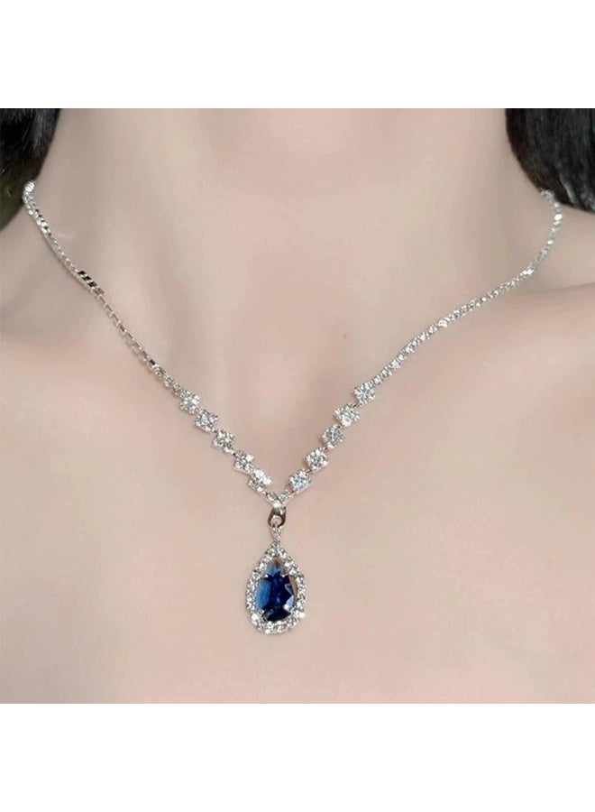 Goolsky 1 Necklace + 1 Pair of Earrings Set Simple Niche Design Water Drop Necklace Colored Gemstone Bridal Earrings Banquet Jewelry - Image 2