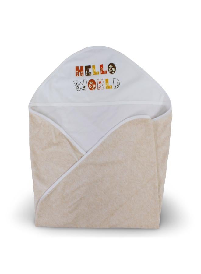 Berceau Velvet Baby Blanket – Off-White/Beige with “Hello World” Design - Image 1