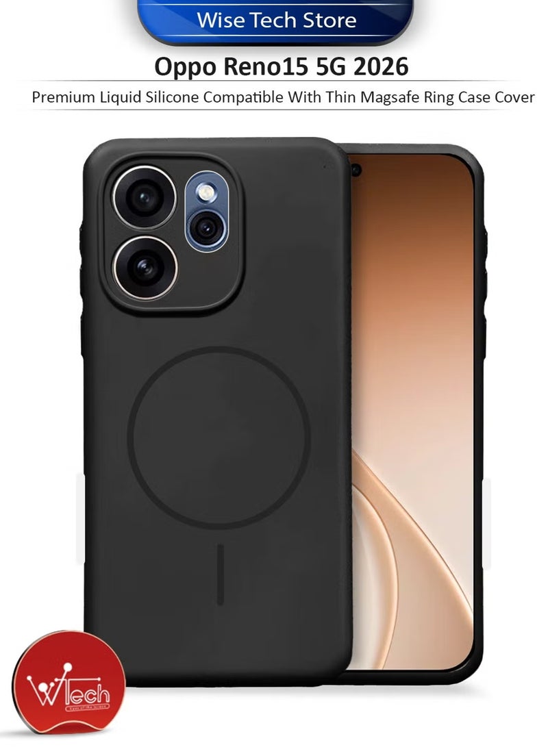 Oppo Reno15 5G 2026 Premium Liquid Silicone Compatible With Thin Magsafe Ring Case Cover (MCMPMN) - Black