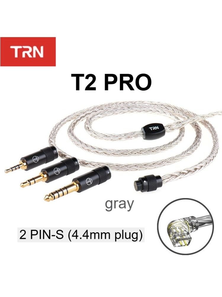 TRN T2 Pro Earphone Cable, 4.4mm Plug, S 2-Pin, Gray - Image 1