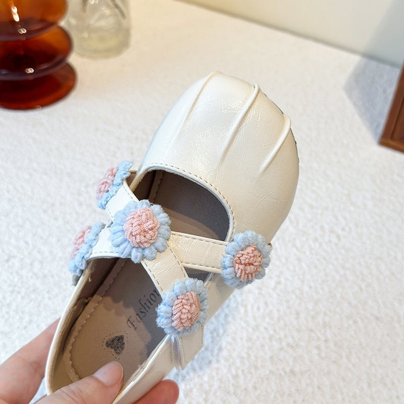 Girls'' Princess Shoes 2026 Spring and Autumn New Korean Style Floral Cross Mary Jane Shoes Leather Shoes for Little Girls - Image 5