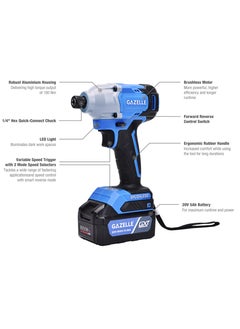 Gazelle Gazelle GC2032 20V 1/4 In. Cordless Impact Driver, 180Nm, 2-Speed, Brushless Motor, with 2 x 5.0Ah Li-Ion Batteries 1 year warranty  - Image 2