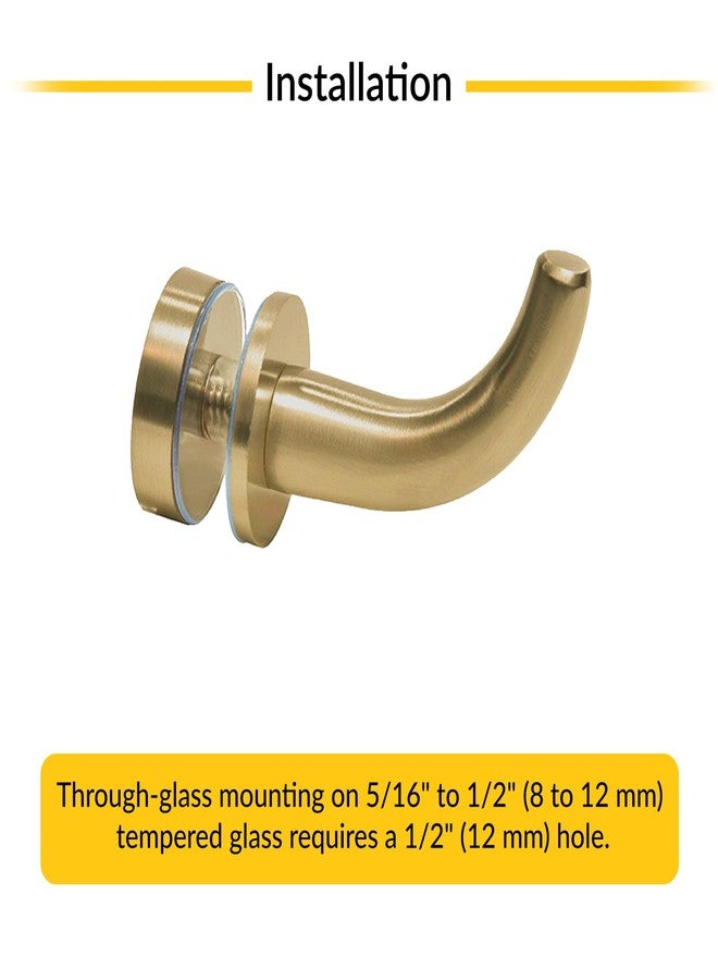 BRIXWELL BRH1SB Designer Robe Hook for 5/16" to 1/2" (8 to 12mm) Glazing Thickness Satin Brass Finish - Image 2