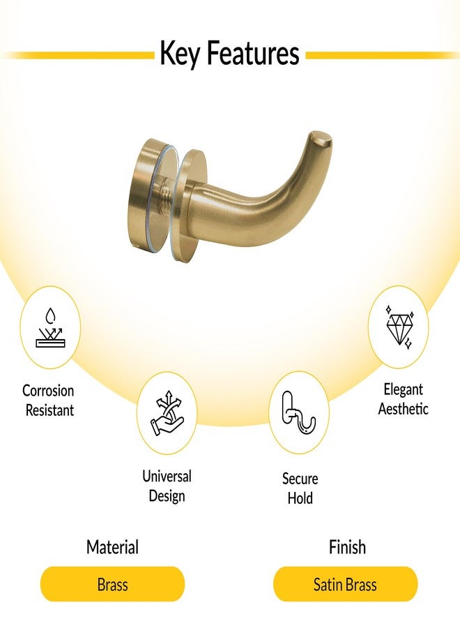 BRIXWELL BRH1SB Designer Robe Hook for 5/16" to 1/2" (8 to 12mm) Glazing Thickness Satin Brass Finish - Image 3