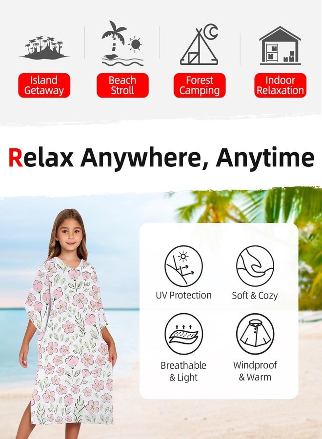 Abahub بونشو أباهوب سيرف للنساء والرجال، منشفة بونشو للبالغين مع غطاء رأس، منشفة تغيير سميكة سريعة الجفاف، غطاء قابل للارتداء من الألياف الدقيقة للسباحة وركوب الأمواج على الشاطئ - منشفة تغيير ماصة مقاس صغير (زهرة وردية) - Image 5