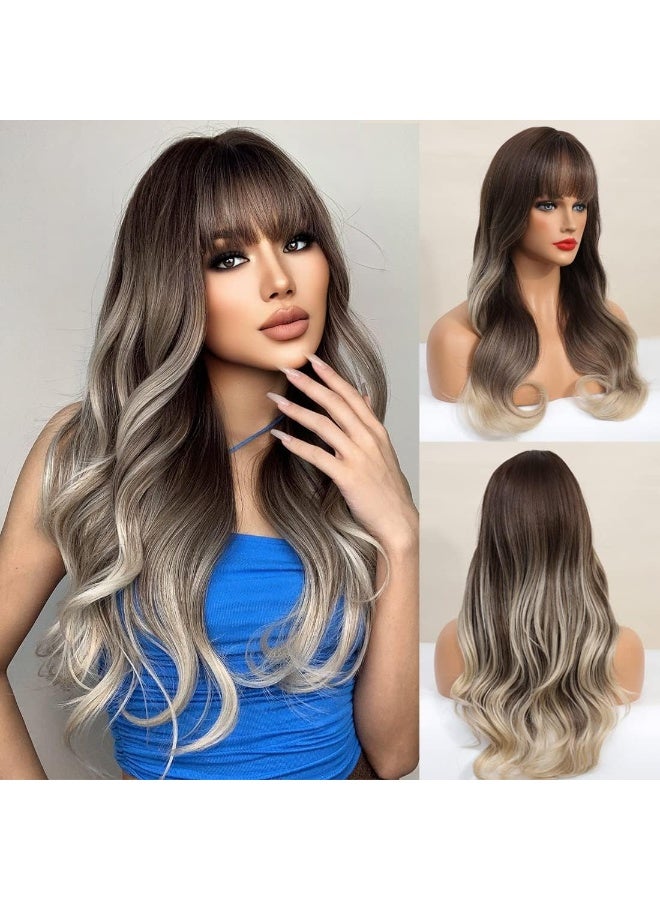 ISHINE Long Curly Wig للنساء Ombre العسل الشقراء مع الجذر الداكن الماء الموجة - Image 1
