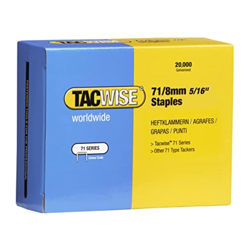 0368 Type 71/8 mm Galvanised Upholstery Staples, Pack of 20, 000, Silver Pack of 20, 000 - Image 1