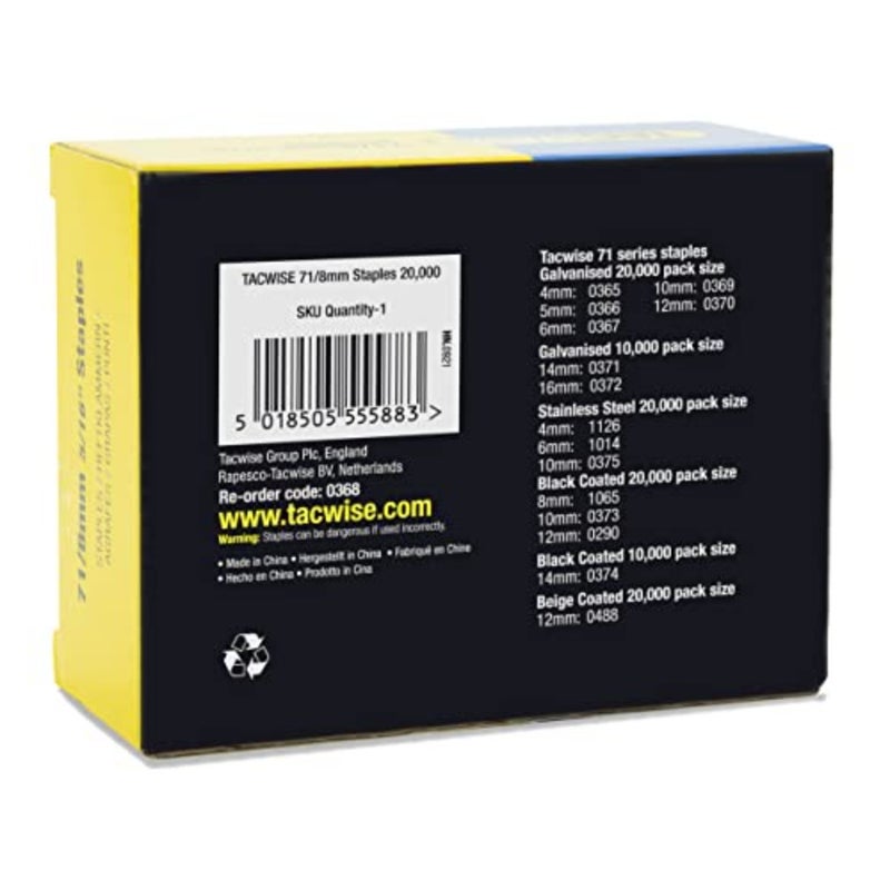 0368 Type 71/8 mm Galvanised Upholstery Staples, Pack of 20, 000, Silver Pack of 20, 000 - Image 4