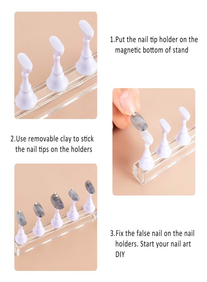 Blulu 2 Sets Acrylic Nail Display Stand Nail Tip Practice Holder Magnetic Nail Practice Stand Fingernail DIY Nail Art Stand for False Nail Tip Manicure Tool Home Salon Use (White) - Image 3