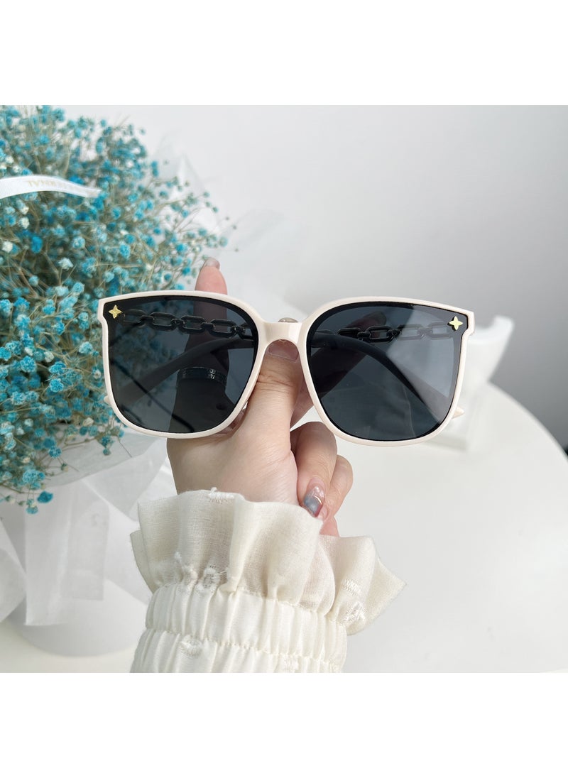 Generic New Polarized Sunglasses Unisex Large Fashion rice white frame black gray slice 