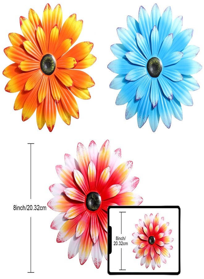 Hotop 3 Pcs Metal Flower Wall Art 3D Metal Daisy Wall Decor Multiple Layer Hanging Flower Rustic Farmhouse Boho Style Decorations for Indoor Outdoor Home Living Room Office Garden, 8 Inches(Vivid) - Image 2