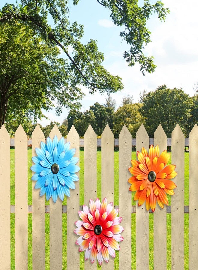 Hotop 3 Pcs Metal Flower Wall Art 3D Metal Daisy Wall Decor Multiple Layer Hanging Flower Rustic Farmhouse Boho Style Decorations for Indoor Outdoor Home Living Room Office Garden, 8 Inches(Vivid) - Image 5