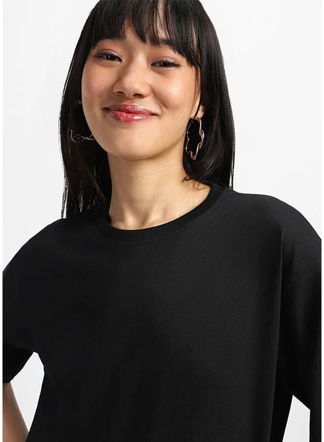 جونبيري Juneberry Pure Cotton Over-size BLACK  T-Shirt For Women