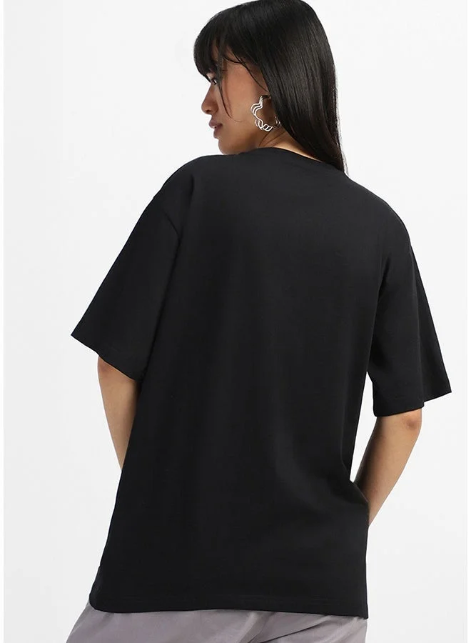 Juneberry Juneberry Pure Cotton Over-size BLACK  T-Shirt For Women