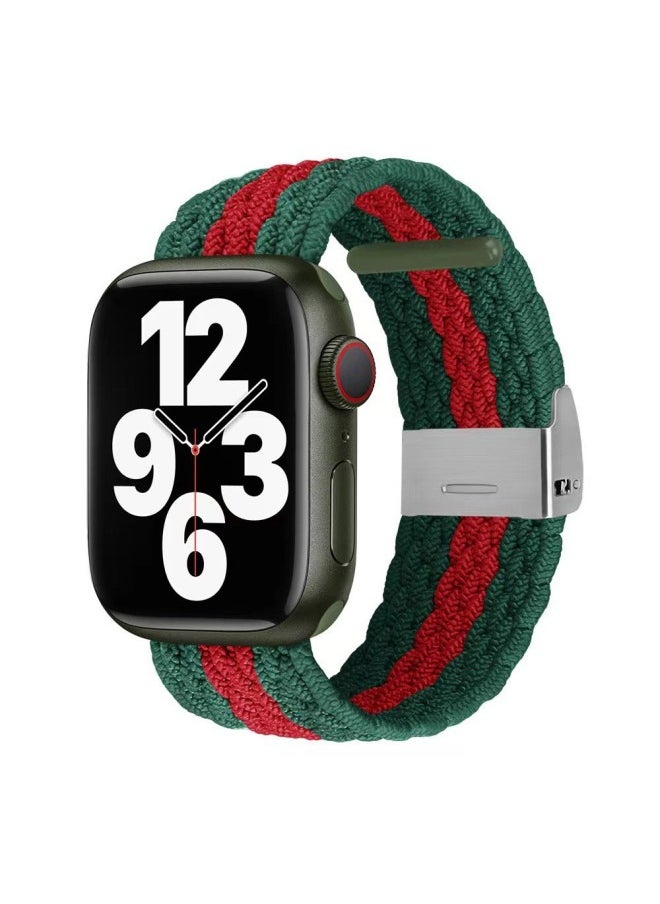Generic - Suitable For Iphone789 Generation Watch Buckle Adjustable Woven Strap IWatch Se Single-loop Elastic Wristband-Color:35# Lime-Specifications:42/44/45/49/46mm - Image 1