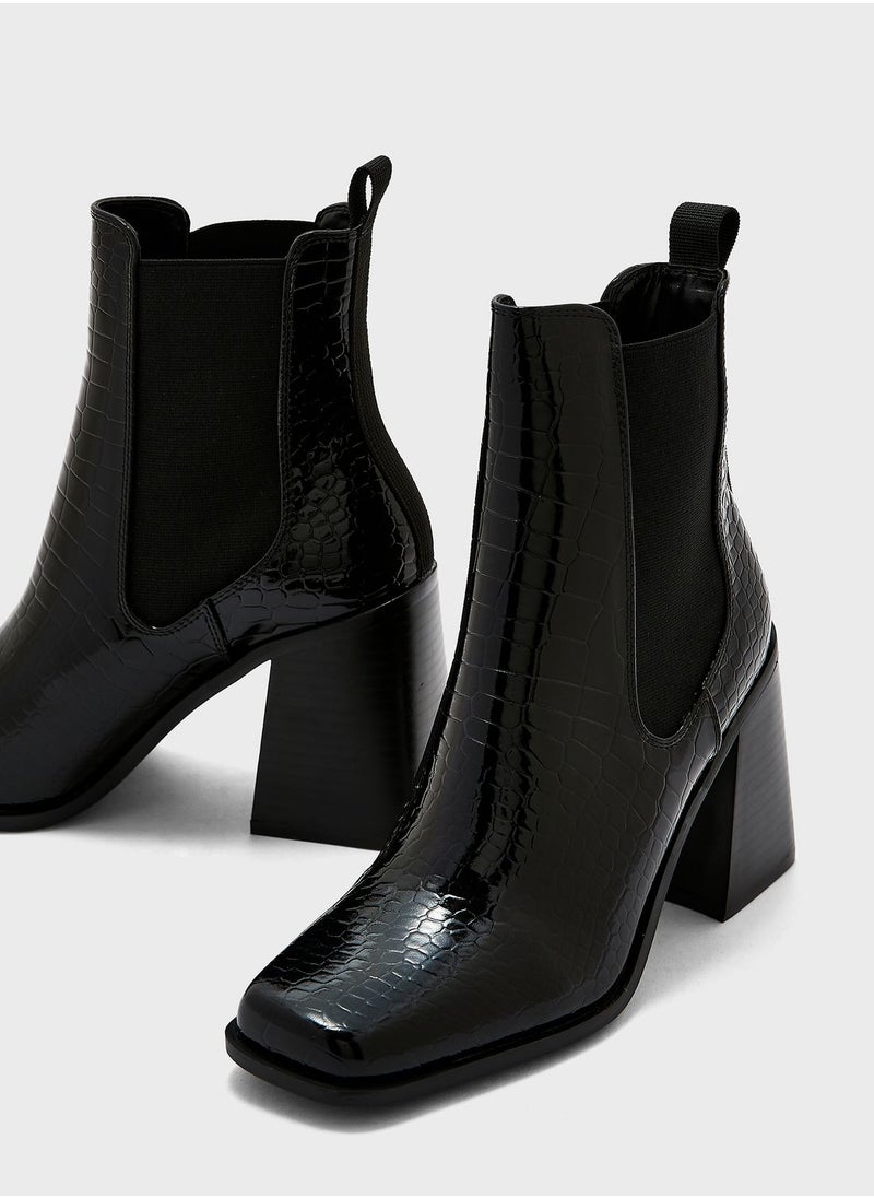 Ginger - Block Heel Croc Effect Boot - Image 1