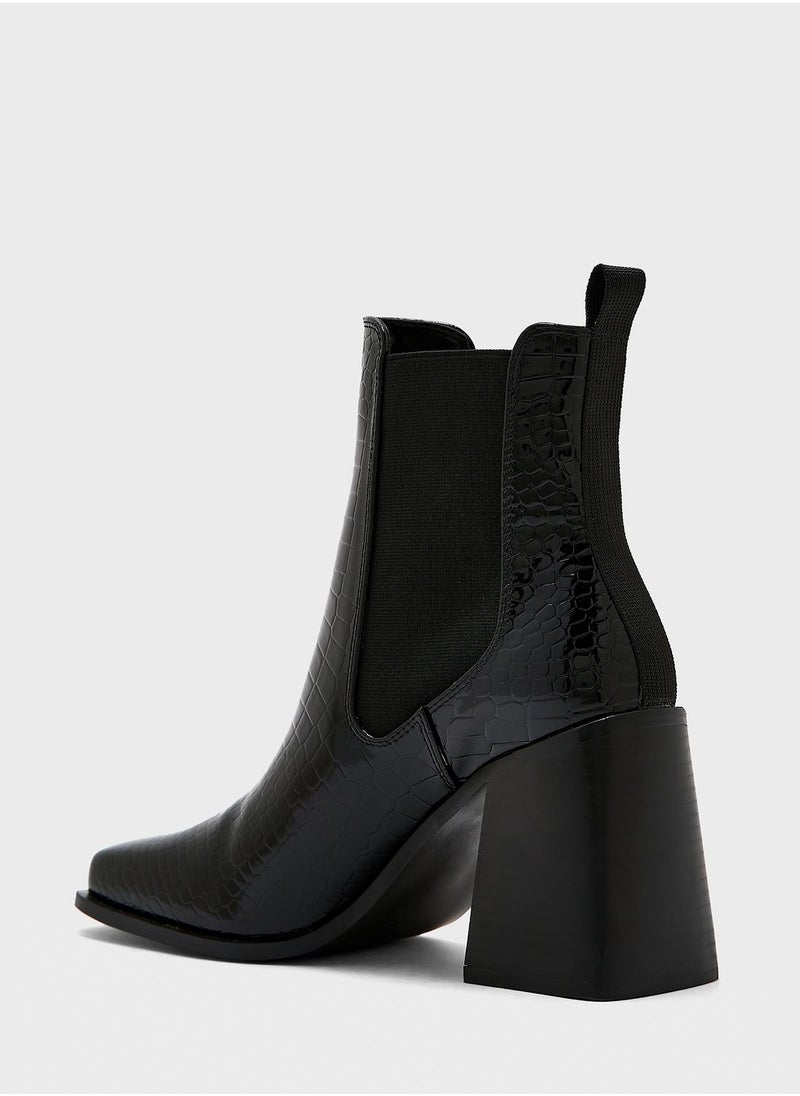 Ginger - Block Heel Croc Effect Boot - Image 1