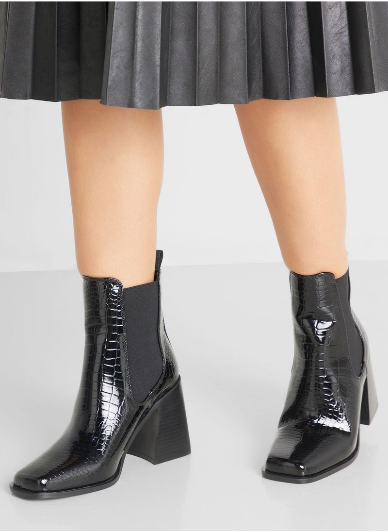 Ginger - Block Heel Croc Effect Boot - Image 1