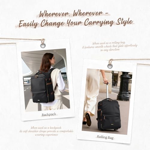 GOLF SUPAGS Rolling Backpack for Women 17 Inch Convertible Travel Laptop Backpack with Wheels 32L Carry On Business Luggage Daypack WaterResistant Rolling Bag for Work Short Trips Black - Image 3