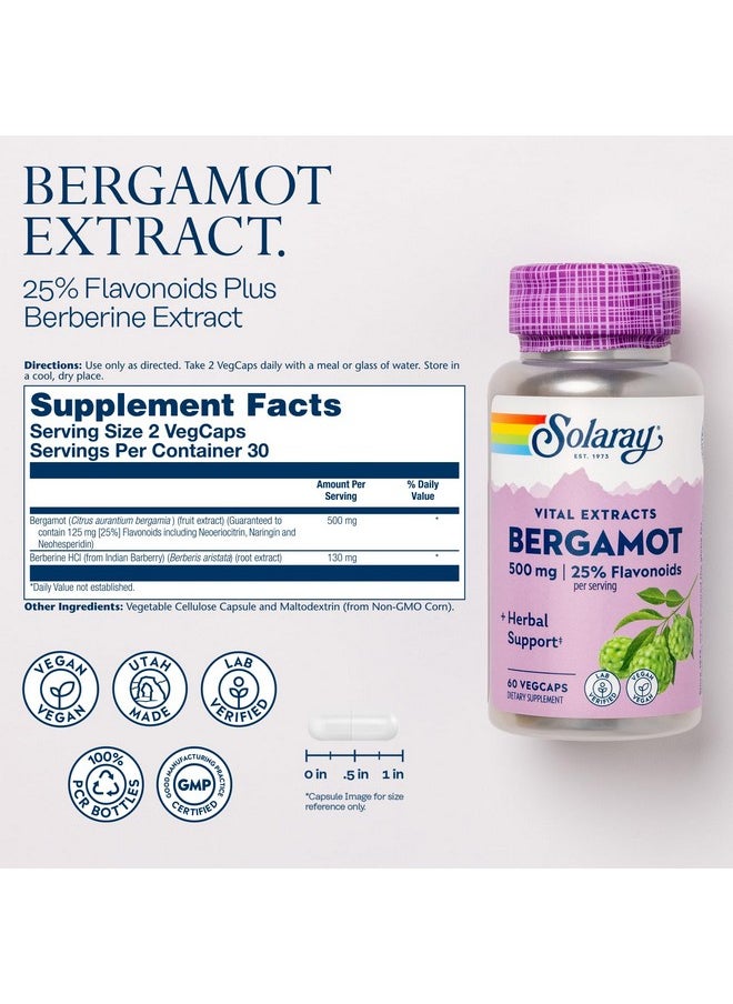 Solaray SOLARAY Bergamot 500 mg - Citrus Bergamot Supplement for an Active Lifestyle - Standardized to 25% Flavonoids - with Berberine HCl from Indian Barberry - Vegan, 60-Day Guarantee, 30 Serv, 60 VegCaps  - Image 2