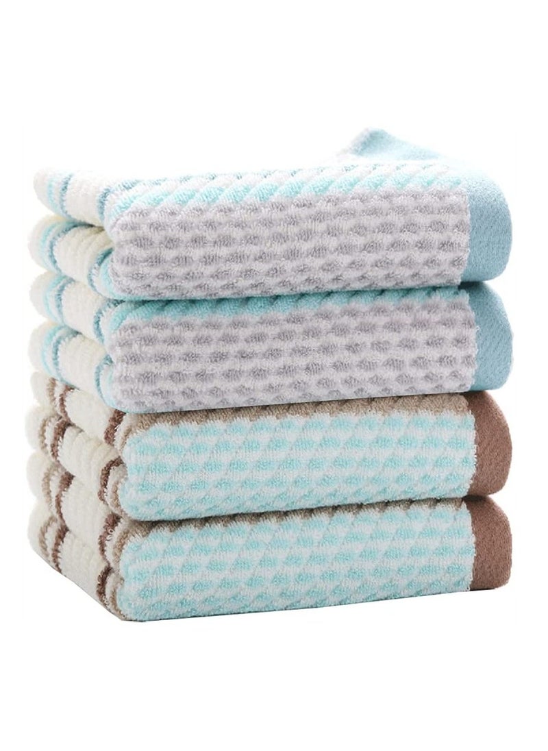 Cotton Towels, Striped Pattern 100% Cotton Super Soft Highly Absorbent Hand Towel for Bathroom 13.4 x 29.5 Inch 4 Sets (Green and Coffee) - Image 1