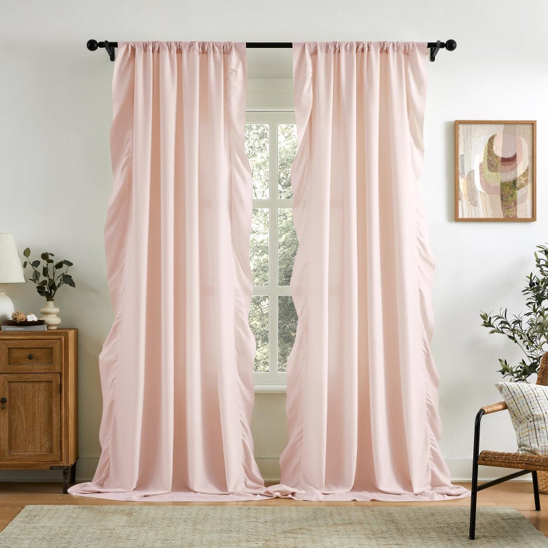 SEEKRIGHT Dusty Pink Ruffle Curtains 84 Inches Long for Bedroom Living Room Rod Pocket Light Filtering Soft Victorian Romantic Ruffle Pleated Curtains for Girls Nursery Room Window Privacy Decor 52x84 Blush - Image 2
