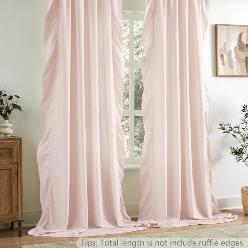 SEEKRIGHT Dusty Pink Ruffle Curtains 84 Inches Long for Bedroom Living Room Rod Pocket Light Filtering Soft Victorian Romantic Ruffle Pleated Curtains for Girls Nursery Room Window Privacy Decor 52x84 Blush - Image 3