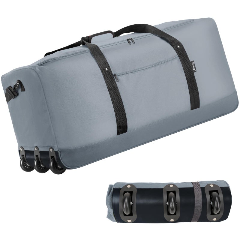 Finnhomy 120L Foldable Rolling Duffel Bag with 3 Wheels, Light Weight Travel Duffel bag with Large Loading Capacity, 32 inch Rolling Duffel bag with Shoulder Strap for Travel Camping Sports, Grey - Image 1