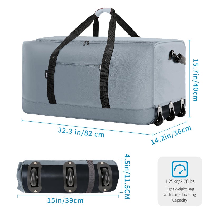 Finnhomy 120L Foldable Rolling Duffel Bag with 3 Wheels, Light Weight Travel Duffel bag with Large Loading Capacity, 32 inch Rolling Duffel bag with Shoulder Strap for Travel Camping Sports, Grey - Image 2