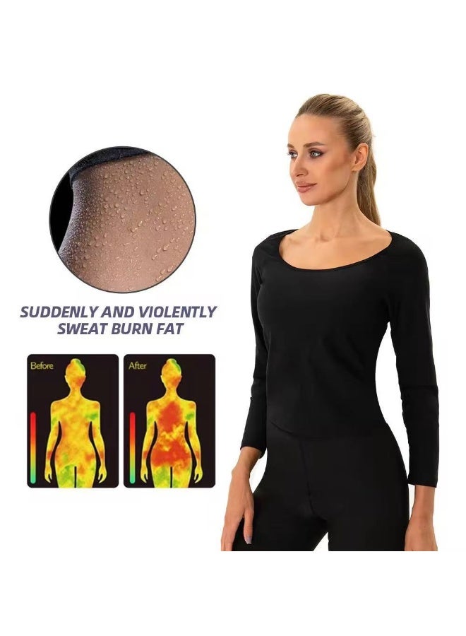 Jourvent Women’s Sauna Sweat Suit Long Sleeve Top and Pants Set for Weight Loss Fitness Workout Burning Calories Daily Use - Image 3