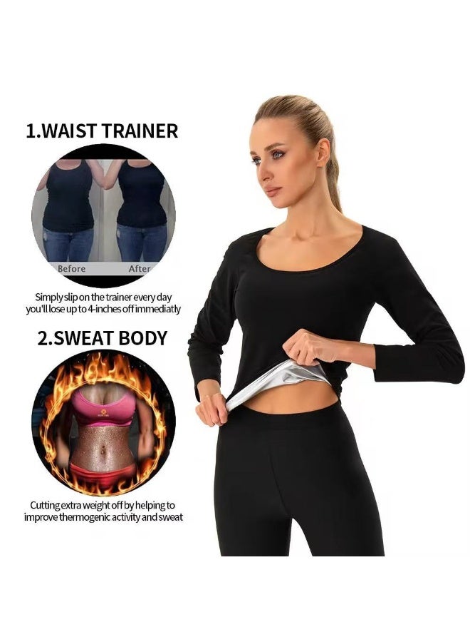Jourvent Women’s Sauna Sweat Suit Long Sleeve Top and Pants Set for Weight Loss Fitness Workout Burning Calories Daily Use - Image 2