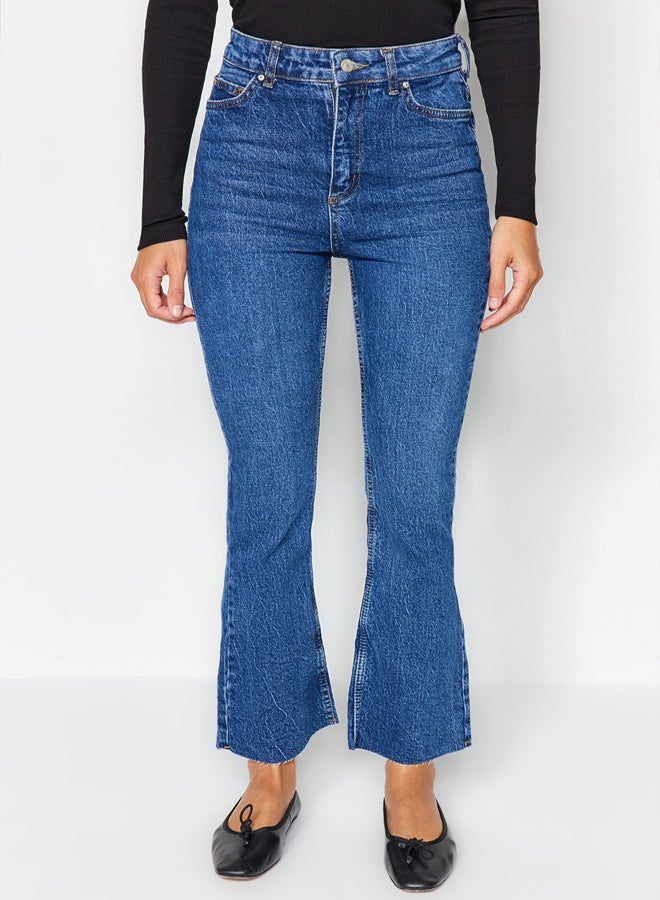 trendyol Dark Blue High Waist Crop Flare Jeans TWOAW21JE0159 - Image 4