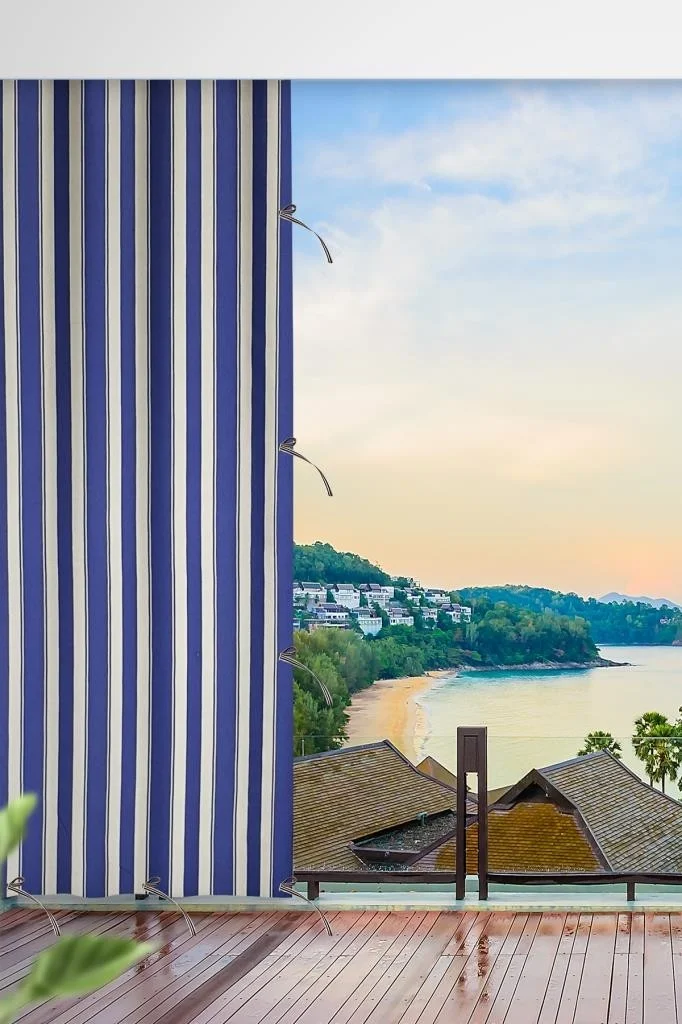 Altın Pamuk Golden Cotton Lace-Up Balcony Curtain with Length Options in All Sizes-Balcony Canvas Blue