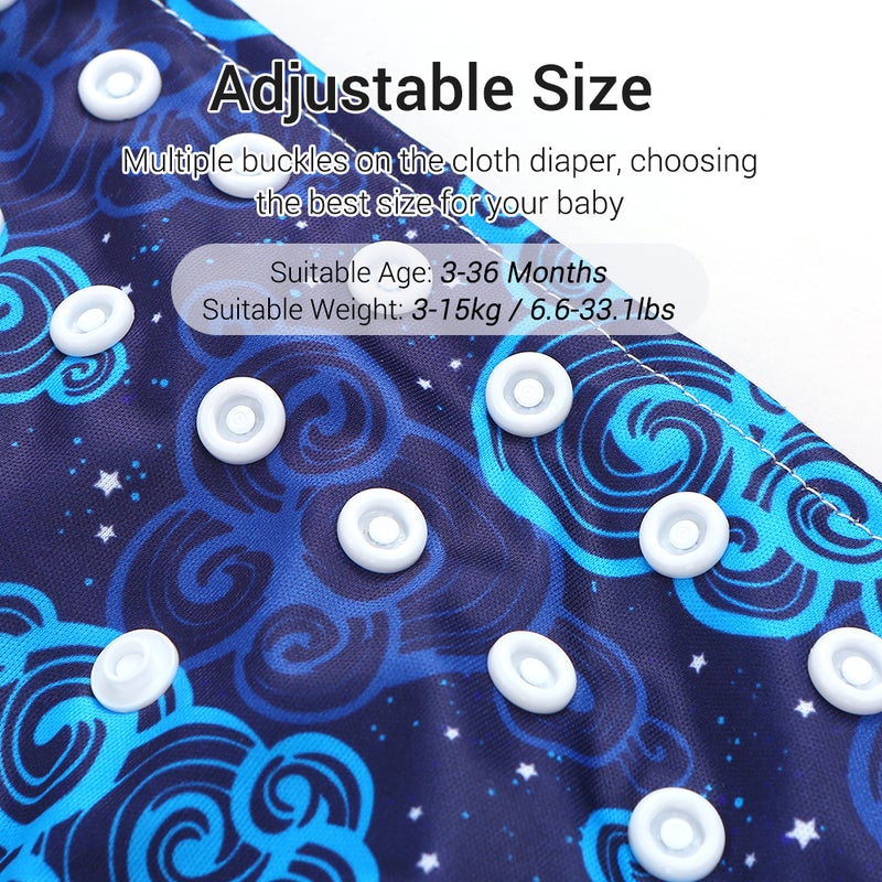 Baby Cloth Diapers Pack of 6 Adjustable Washable Resuable 2-Layer Design Strong Absorbtion Soft Diaper Pads Cover for Infants Toddlers - Image 3