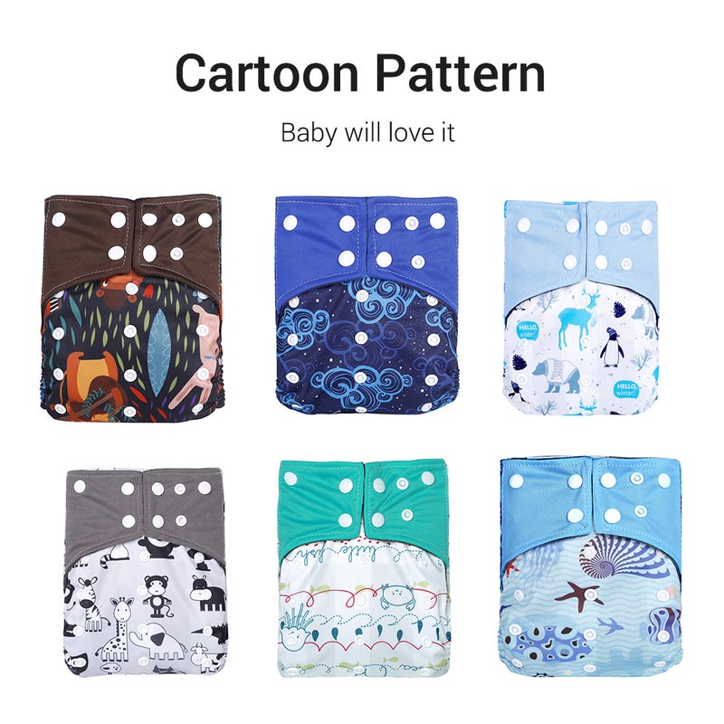 Baby Cloth Diapers Pack of 6 Adjustable Washable Resuable 2-Layer Design Strong Absorbtion Soft Diaper Pads Cover for Infants Toddlers - Image 2