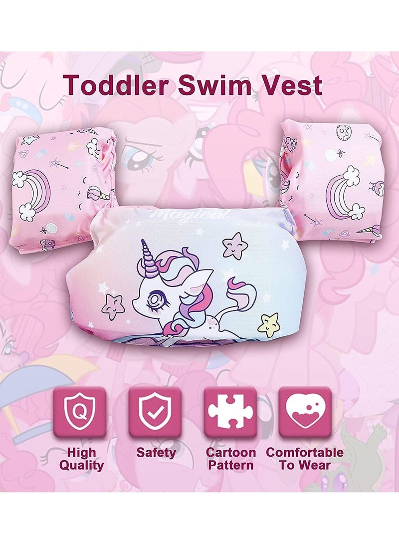 VUCATIN Toddler Swim Vest Kids Water Wings Arm Floaties for 30-50 Pounds Infant Safety Swim Aid Jumper Inflatable Swim Arm Bands Float Sleeves Swimming Armbands for Sea/Pool/Beach/Training (Pink Unicorn) - Image 2