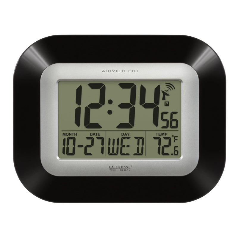 La Crosse Technology La Crosse Technology WT8005UBINT Atomic Digital Wall Clock with Indoor Temperature Black 
