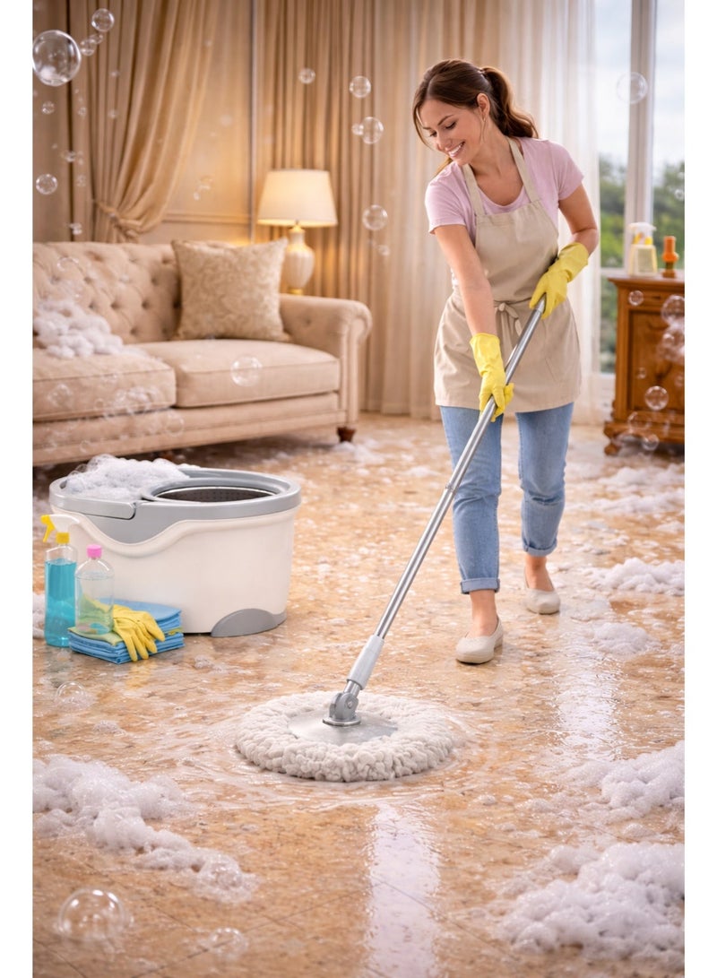 ALMUFARREJ 360 Rotating Mop With Bucket White With Extra 2 Cloths - Image 1