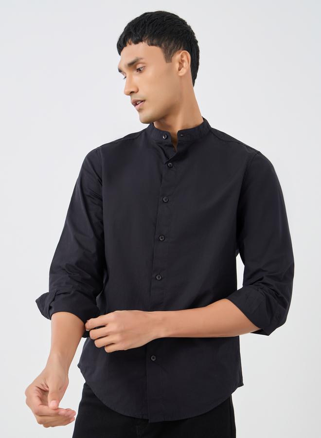 Styli Styli Solid Mandarin Collar Regular Fit Poplin Shirt  - Image 1