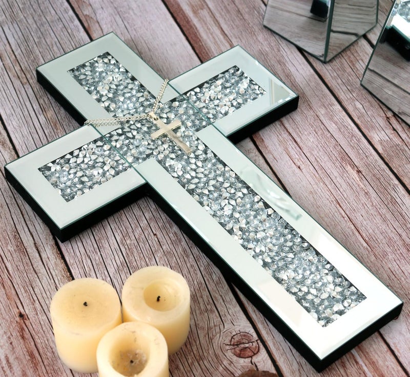 GIMORRTO Cross Wall and Table Decor, Glass Mirrored Surface, Modern Style, Religious Theme, Silver, 15 x 5 Inches, Indoor (15") - Image 4