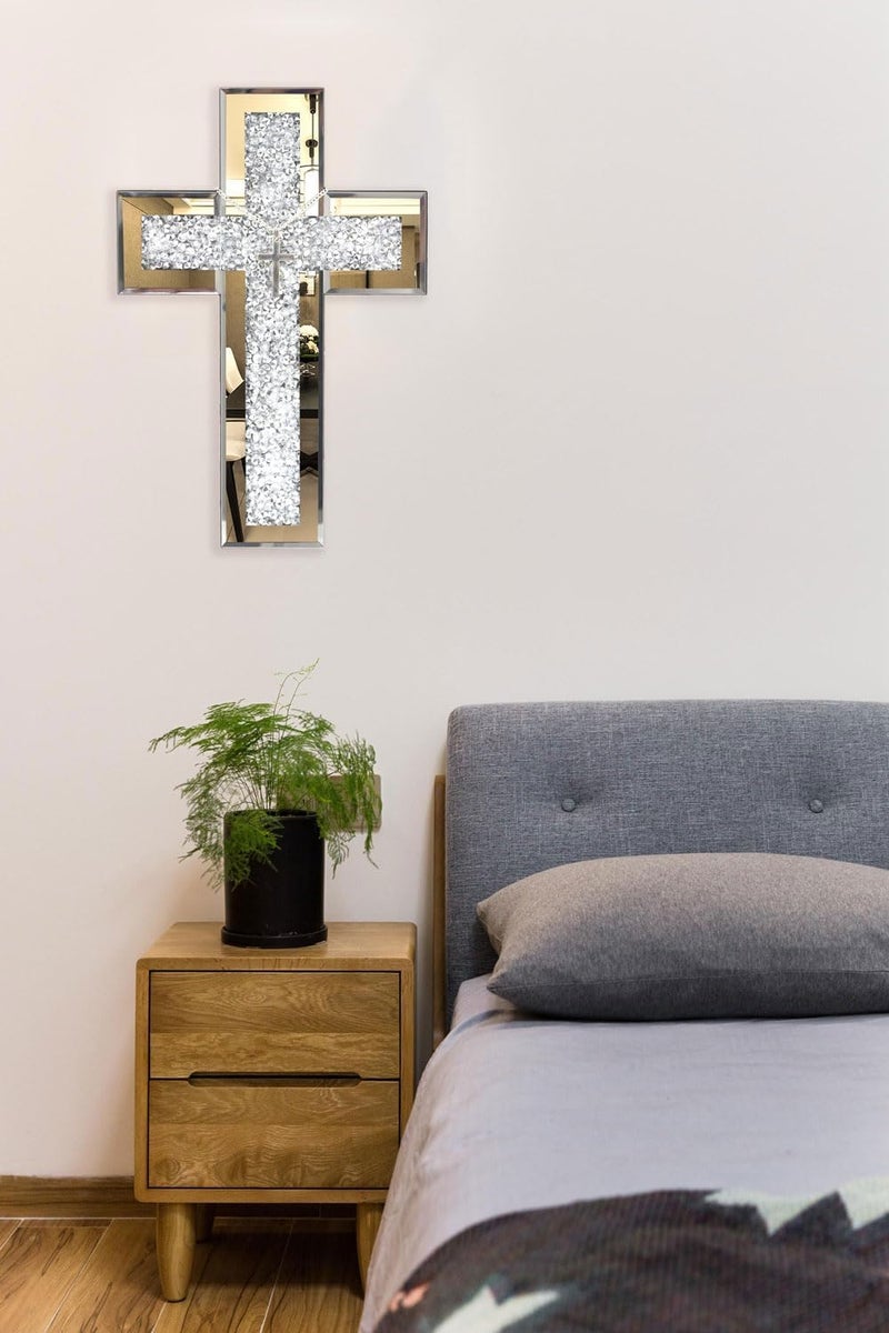 GIMORRTO Cross Wall and Table Decor, Glass Mirrored Surface, Modern Style, Religious Theme, Silver, 15 x 5 Inches, Indoor (15") - Image 3