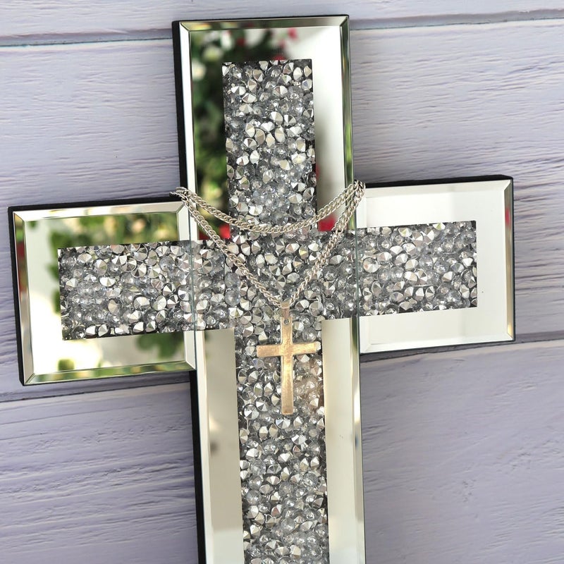 GIMORRTO Cross Wall and Table Decor, Glass Mirrored Surface, Modern Style, Religious Theme, Silver, 15 x 5 Inches, Indoor (15") - Image 2